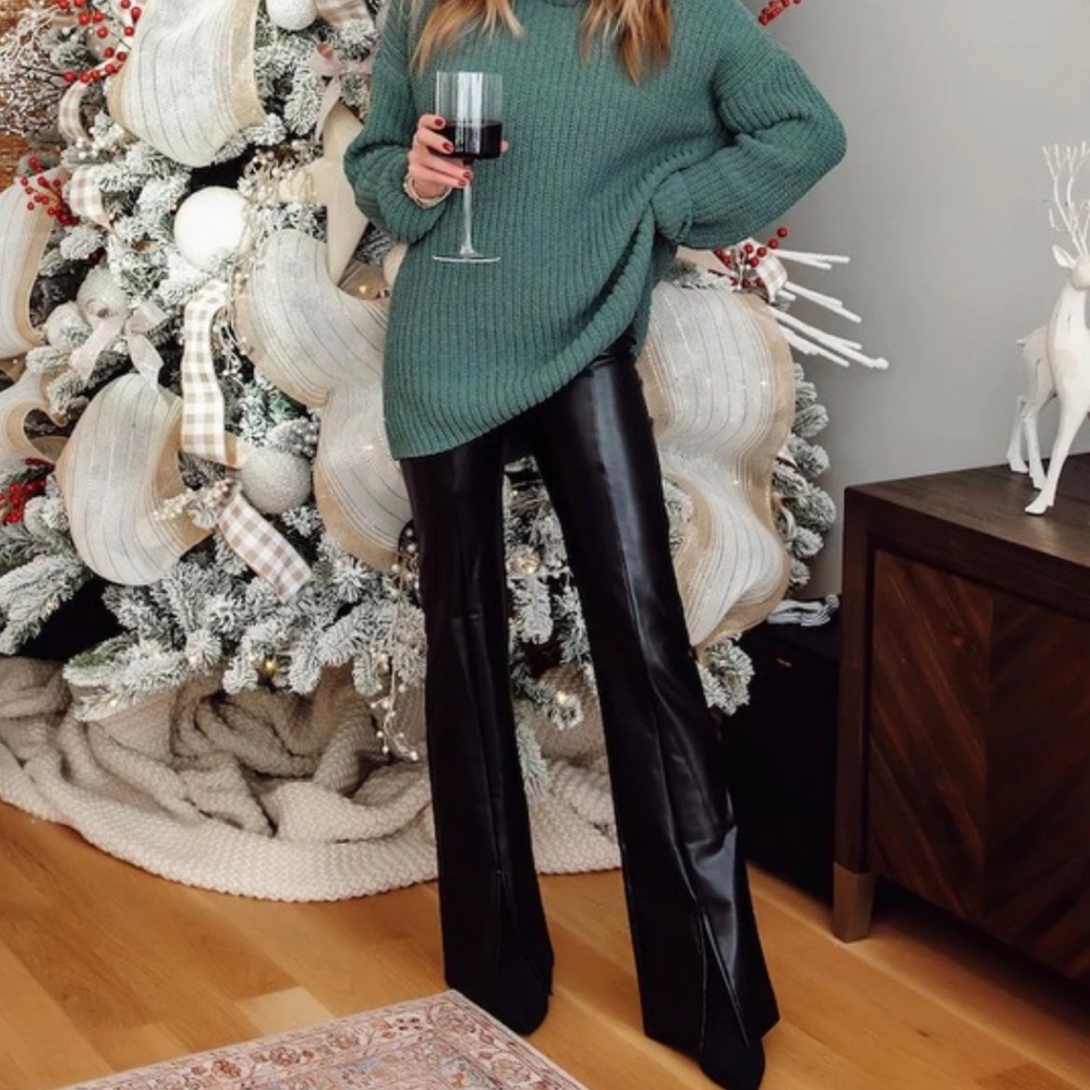 Faux Leather Abercrombie Pants with Front Slit